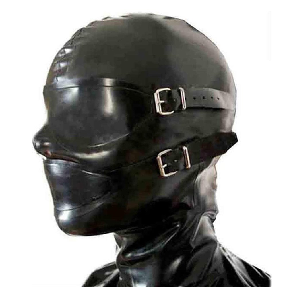 BERMEL Latex Hood Rubber HeadMask,Latex Head Cover,Back Zipper,Natural latex Handmade for Unisex Cosplay Club Wear (XS)