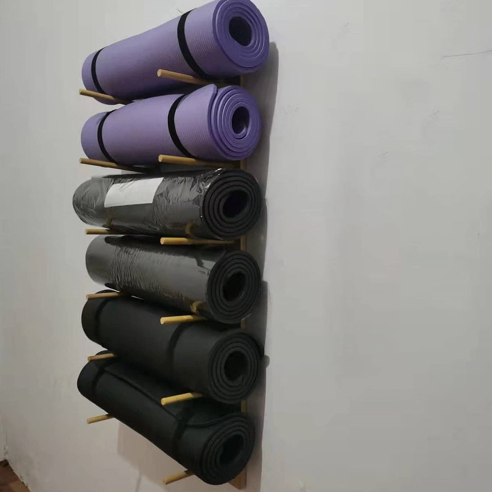 LXLZYXSF Bamboo Yoga Mats Rack Foam Roller Holder, Wall Mounted Organizer for Resistance Bands, Jump Ropes, Workout Mats, 4 6 9 Layers Shelf (Size : 6 Tiers 102cm/40inch)
