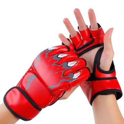 Enhanced Half-Finger Boxing Gloves MMA UFC Punching Bag Gloves with Adjustable Velcro Wrist Band (Size: M&L)-Red
