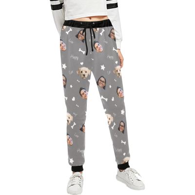 Custom Women Sweatpants with Family Face Photo, Personalized Pet Dog Print Joggers Pants, Workout Active Pants for Dogs Lover