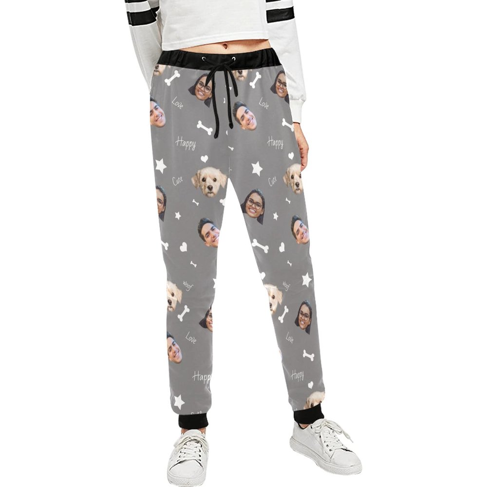 Custom Women Sweatpants with Family Face Photo, Personalized Pet Dog Print Joggers Pants, Workout Active Pants for Dogs Lover