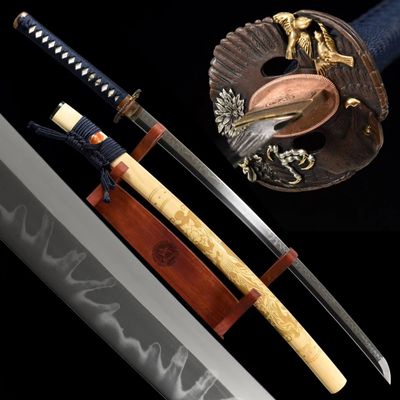 HERO SWORD Japanese Handmade Samurai Katana Sword Full Tang T10 Steel Clay Tempered Blade Advanced Samurai Sword Eagle Theme for Home Protection Collection and Gift