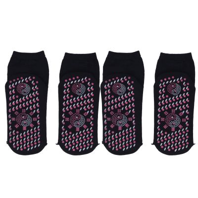 LiebeWH 4Pcs Self Heating Socks Cotton Heated Socks Breathable Tourmaline Design Warm Heated Universal Size for Winter (Black)