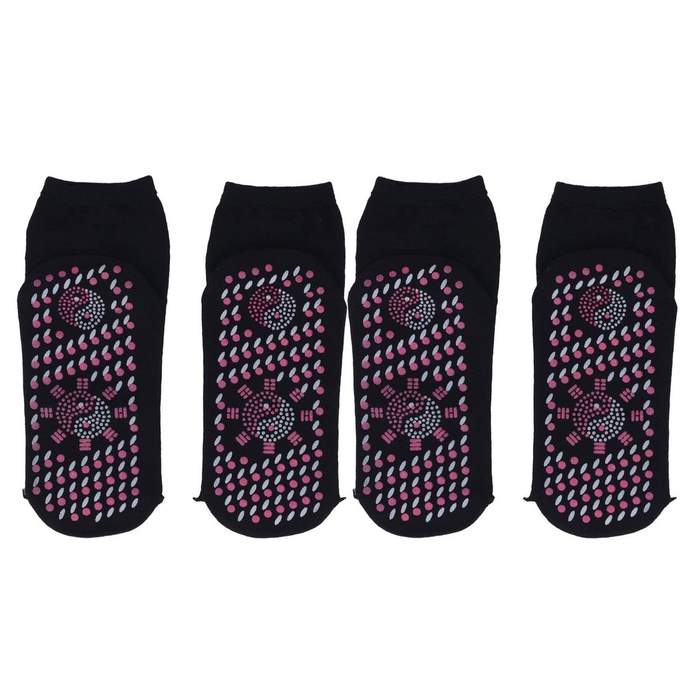LiebeWH 4Pcs Self Heating Socks Cotton Heated Socks Breathable Tourmaline Design Warm Heated Universal Size for Winter (Black)