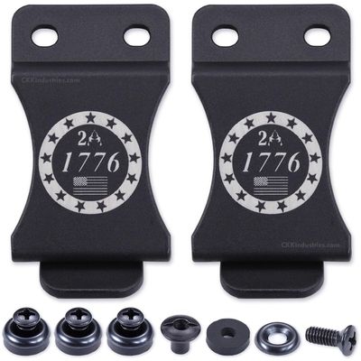 KYDEX Belt Clip for Holsters & Sheaths (w/2nd Amendment - 1776 Engraving) - (Fits 1.50in Belts) - (Inside-The-Waistband/IWB) - (USA Made) - (w/Mounting Hardware) - (2 Pack)