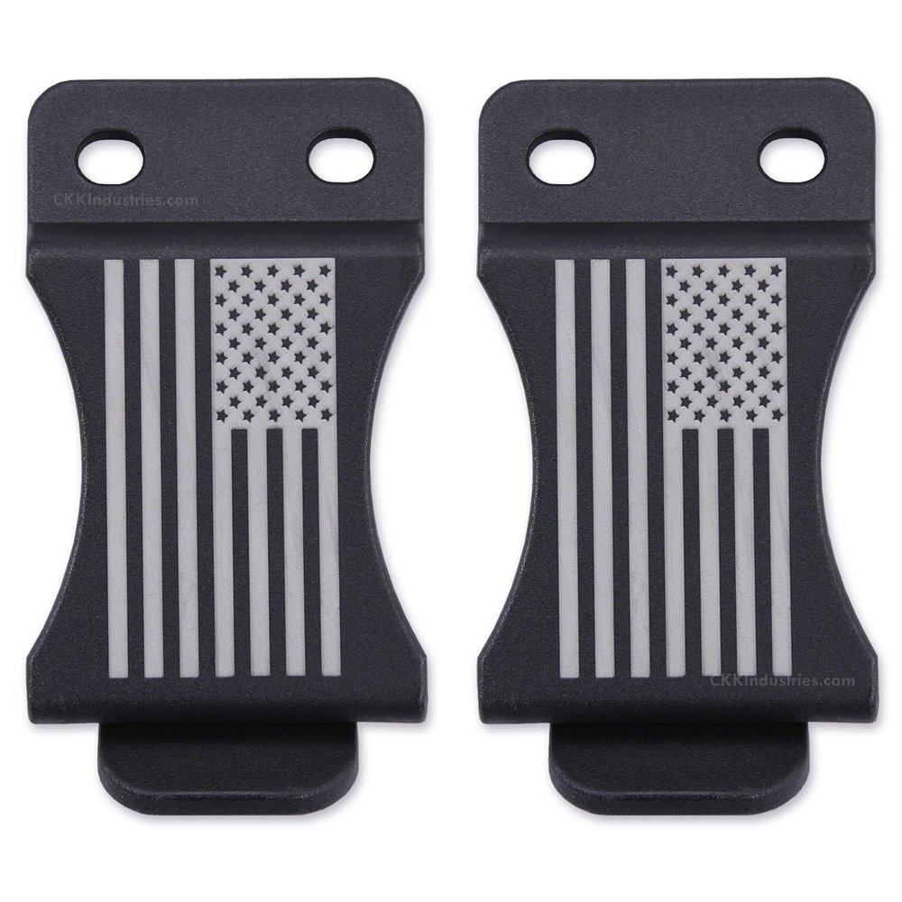 HolsterSmith KYDEX Belt Clip for Holsters & Sheaths  (FOMI Design - w/USA Flag Engraving) - (Fits 1.50in Belts) - (Inside-The-Waistband/IWB) - (USA Made) - (2 Pack)