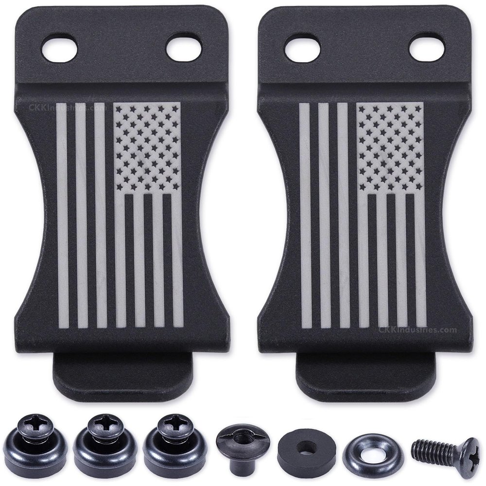 HolsterSmith KYDEX Belt Clip for Holsters & Sheaths (FOMI Design - w/USA Flag Engraving) - (Fits 1.50in Belts) - (Inside-The-Waistband/IWB) - (USA Made) - (w/Mounting Hardware) - (2 Pack)