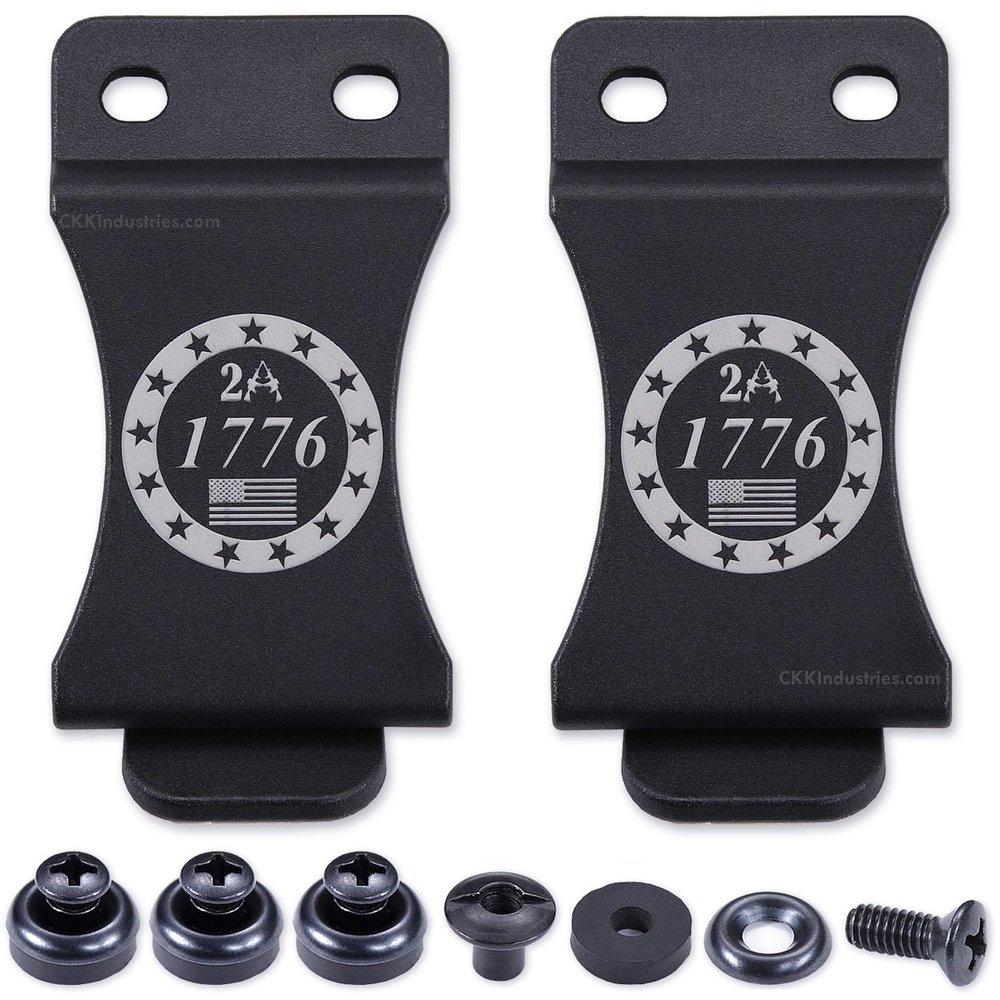 KYDEX Belt Clip for Holsters & Sheaths (w/2nd Amendment - 1776 Engraving) - (Fits 1.75in Belts) - (Inside-The-Waistband/IWB) - (USA Made) - (w/Mounting Hardware) - (2 Pack)