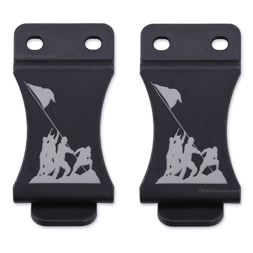KYDEX Belt Clip for Holsters & Sheaths  (w/Iwo Jima Engraving) - (Fits 1.75in Belts) - (Inside-The-Waistband/IWB) - (USA Made) - (2 Pack)