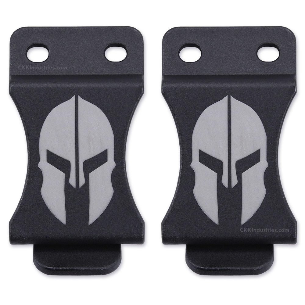 KYDEX Belt Clip for Holsters & Sheaths - (w/Spartan Helmet Engraving) - (Fits 1.50in Belts) - (Inside-The-Waistband/IWB) - (USA Made) - (2 Pack)