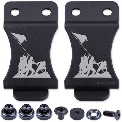 KYDEX Belt Clip for Holsters & Sheaths (w/Iwo Jima Engraving) - (Fits 1.50in Belts) - (Inside-The-Waistband/IWB) - (USA Made) - (w/Mounting Hardwar) - (2 Pack)