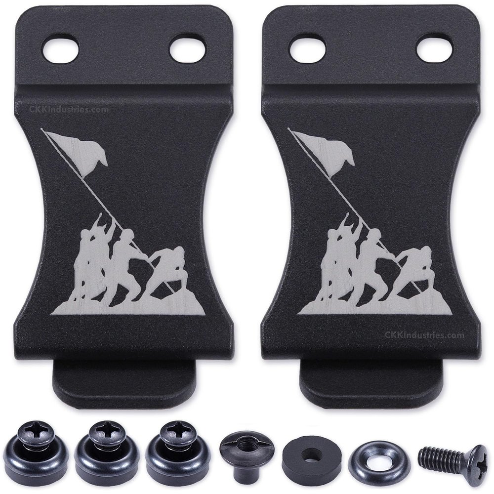 KYDEX Belt Clip for Holsters & Sheaths (w/Iwo Jima Engraving) - (Fits 1.50in Belts) - (Inside-The-Waistband/IWB) - (USA Made) - (w/Mounting Hardwar) - (2 Pack)