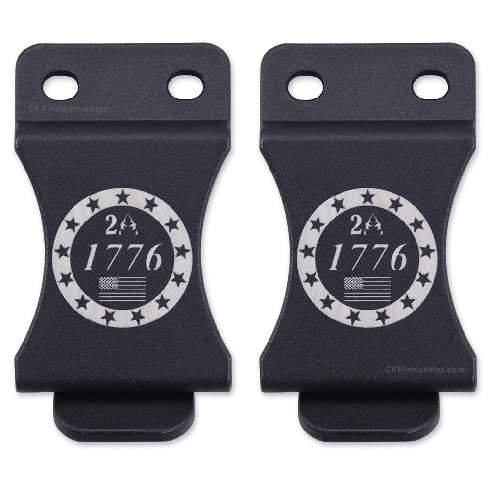 KYDEX Belt Clip for Holsters & Sheaths  (w/2nd Amendment - 1776 Engraving) - (Fits 1.50in Belts) - (Inside-The-Waistband/IWB) - (USA Made) - (2 Pack)