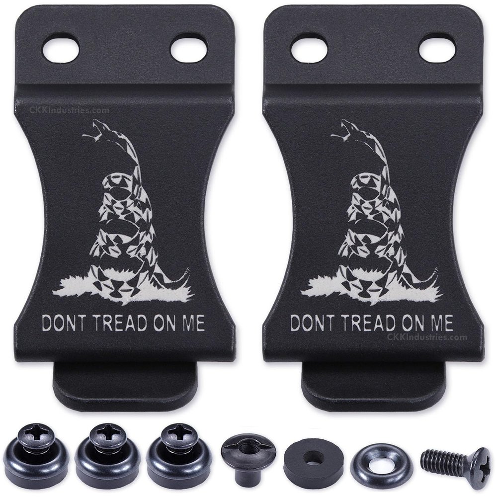 KYDEX Belt Clip for Holsters & Sheaths (w/Don't Tread On Me Engraving) - (Fits 1.50in Belts) - (Inside-The-Waistband/IWB) - (USA Made) - (w/Mounting Hardware) - (2 Pack)