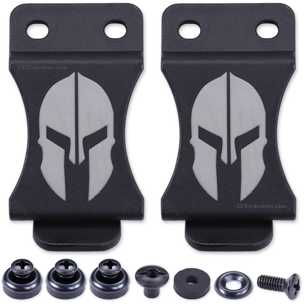 KYDEX Belt Clip for Holsters & Sheaths - (w/Spartan Helmet Engraving) - (Fits 1.50in Belts) - (Inside-The-Waistband/IWB) - (USA Made) - (w/Mounting Hardware) - (2 Pack)