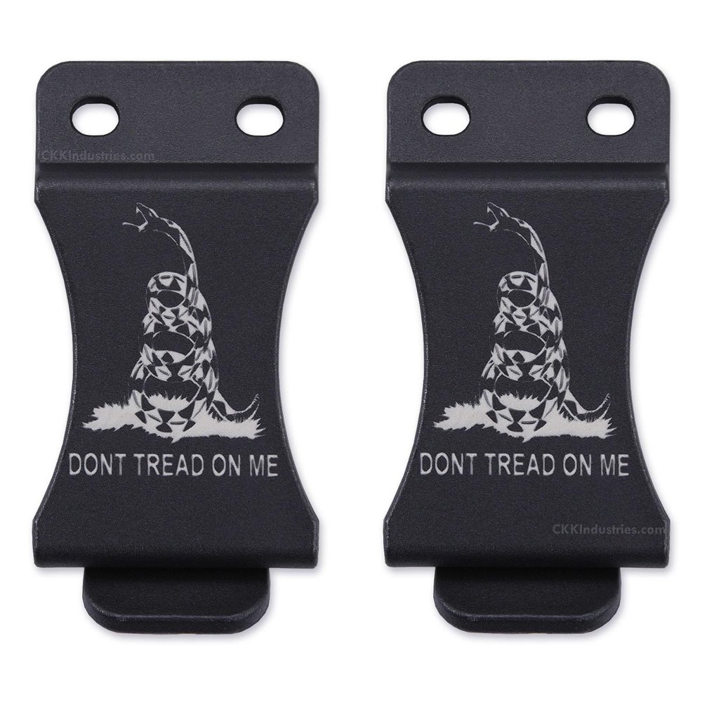 KYDEX Belt Clip for Holsters & Sheaths  (w/Don't Tread On Me Engraving) - (Fits 1.75in Belts) - (Inside-The-Waistband / IWB) - (USA Made) - (2 Pack)