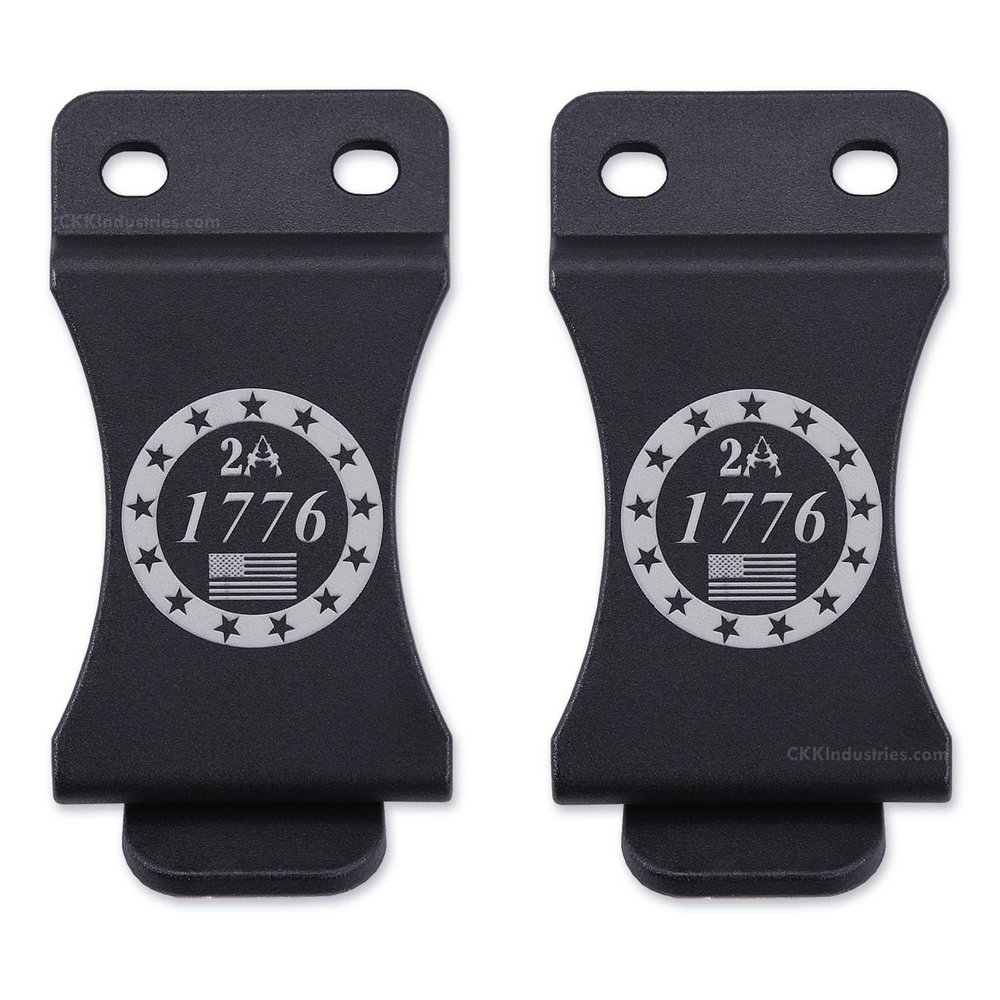 KYDEX Belt Clip for Holsters & Sheaths - (w/2nd Amendment - 1776 Engraving) - (Fits 1.75in Belts) - (Inside-The-Waistband/IWB) - (USA Made) - (2 Pack)