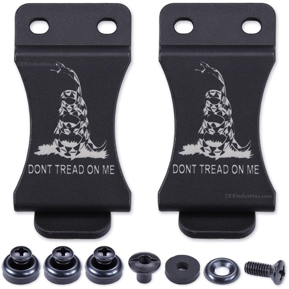 KYDEX Belt Clip for Holsters & Sheaths (w/Don't Tread On Me Engraving) - (Fits 1.75in Belts) - (Inside-The-Waistband/IWB) - (USA Made) - (w/Mounting Hardware) - (2 Pack)
