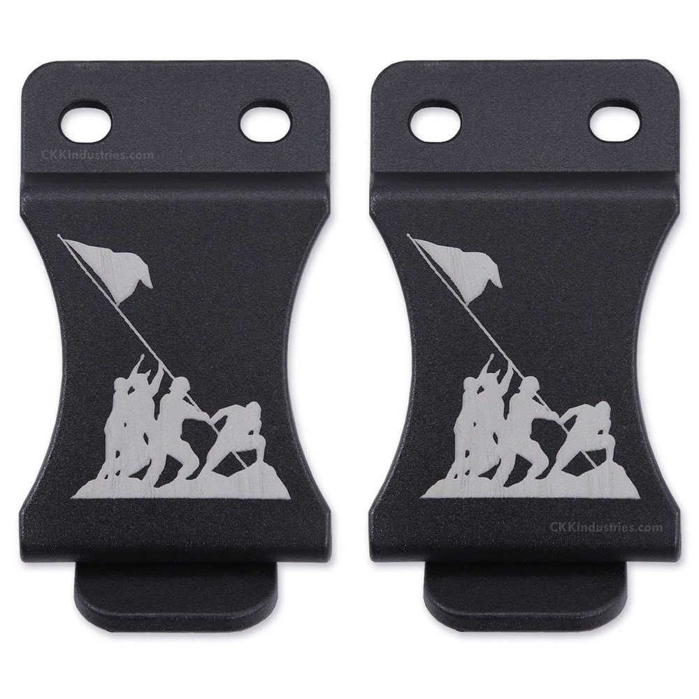 KYDEX Belt Clip for Holsters & Sheaths  (w/Iwo Jima Engraving) - (Fits 1.50in Belts) - (Inside-The-Waistband/IWB) - (USA Made) - (2 Pack)