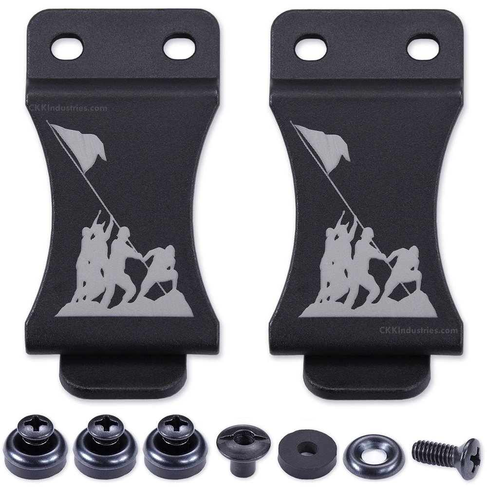 KYDEX Belt Clip for Holsters & Sheaths (w/Iwo Jima Engraving) - (Fits 1.75in Belts) - (Inside-The-Waistband/IWB) - (USA Made) - (w/Mounting Hardware) - (2 Pack)