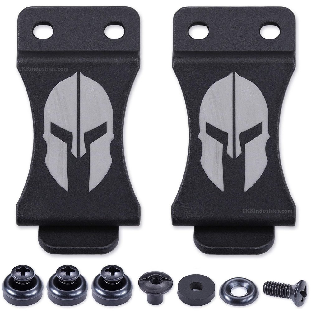 KYDEX Belt Clip for Holsters & Sheaths - (w/Spartan Helmet Engraving) - (Fits 1.75in Belts) - (Inside-The-Waistband/IWB) - (USA Made) - (w/Mounting Hardware) - (2 Pack)