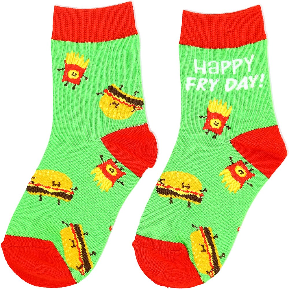 Pavilion- Burger and Fries- Happy Fry Day! Youth Crew Socks- Large 4-7 Years