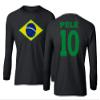 FLAURA Pele 10 Brazil Soccer Goat Jersey Style Tribute Youth Long Sleeve T-Shirt (Black, Youth Small) view 1