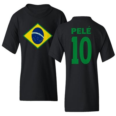 FLAURA Pele 10 Brazil Soccer Goat Jersey Style Tribute Youth Unisex T-Shirt (Black, Youth Small)