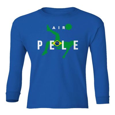 Air Pele Soccer Legend Brazil Tribute Memory Youth Long Sleeve T-Shirt (Royal, Youth Small)