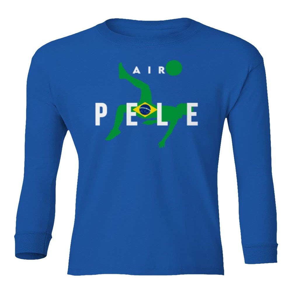 Air Pele Soccer Legend Brazil Tribute Memory Youth Long Sleeve T-Shirt (Royal, Youth Large)