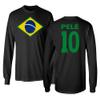 FLAURA Pele 10 Brazil Soccer Goat Jersey Style Tribute Long Sleeve T-Shirt (Black, Large) view 1