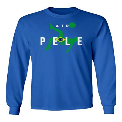 Air Pele Soccer Legend Brazil Tribute Memory Long Sleeve T-Shirt (Royal, 4X-Large)