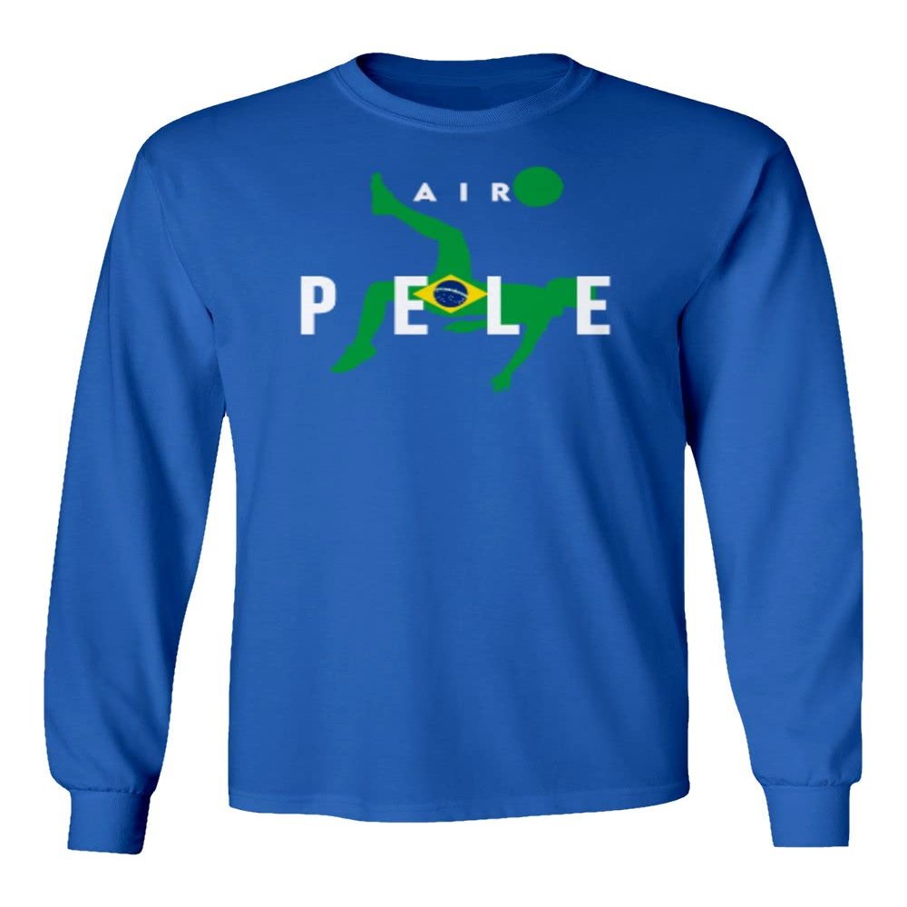 Air Pele Soccer Legend Brazil Tribute Memory Long Sleeve T-Shirt (Royal, 4X-Large)