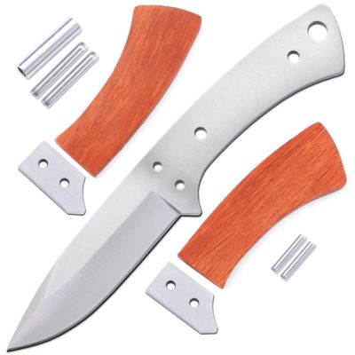 EZSMITH Boot Skinner Knife Kit - DIY Fixed Blade Knife - (Blade Blank, SS Bolsters & Pinstock) - (w/Pre-machined Padauk Handle Blanks) - (USA Design) - (Gift Boxed) - (by KnifeKits)