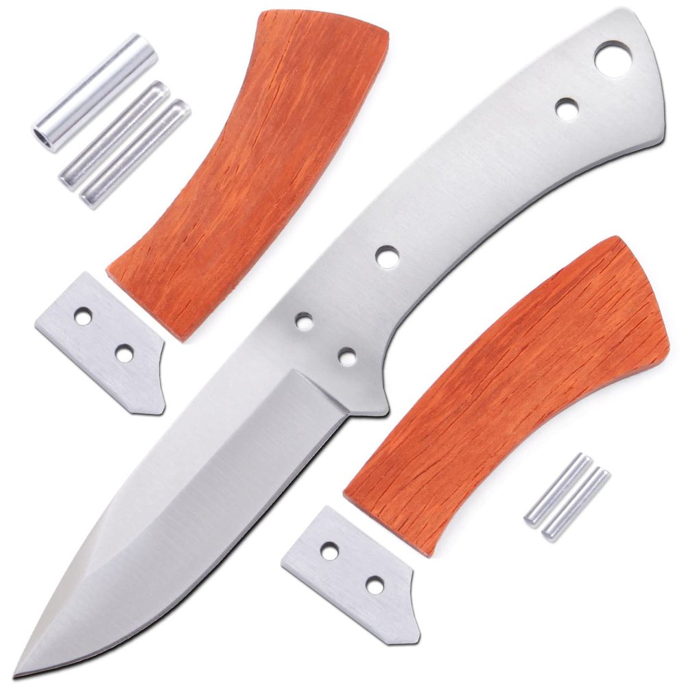 EZSMITH Boot Skinner Knife Kit - DIY Fixed Blade Knife - (Blade Blank, SS Bolsters & Pinstock) - (w/Pre-machined Padauk Handle Blanks) - (USA Design) - (Gift Boxed) - (by KnifeKits)