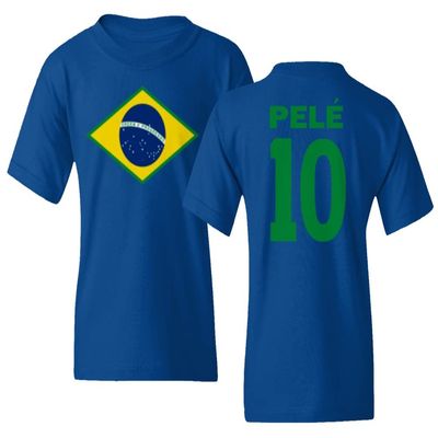 Pele 10 Brazil Soccer Goat Jersey Style Tribute Youth Unisex T-Shirt (Royal, Youth X-Large)
