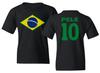 FLAURA Pele 10 Brazil Soccer Goat Jersey Style Tribute Youth Unisex T-Shirt (Black, Youth Large) view 1