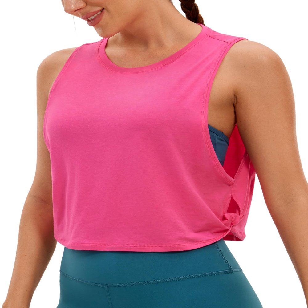 CRZ YOGA Pima Cotton Large Armhole Tank Tops for Women - Workout Sport Athletic Yoga Running Gym Loose Crop Sleeveless Shirts Sonic Pink X-Small