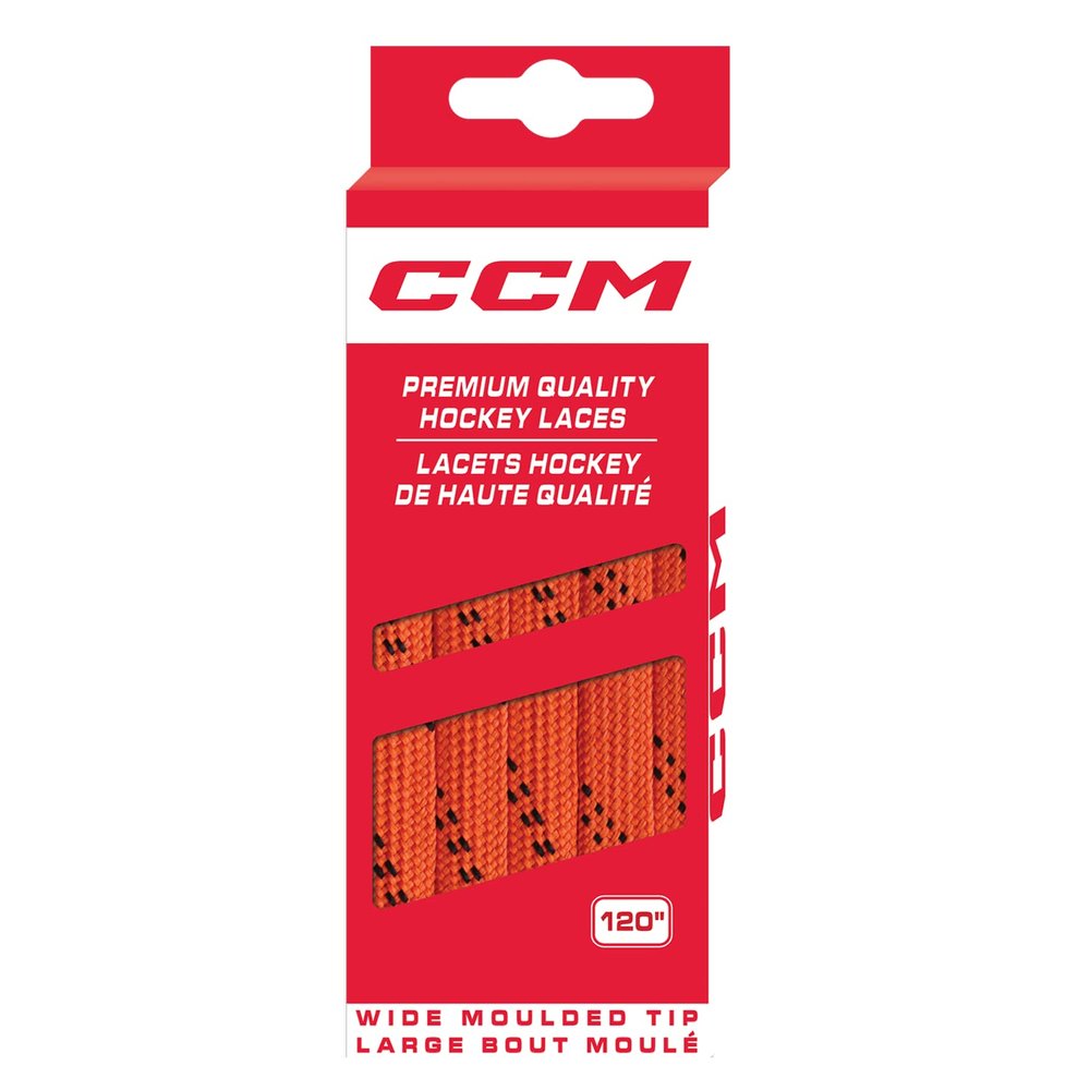 CCM Hockey Non Waxed Moulded Tip Laces (Orange/Black, 84")