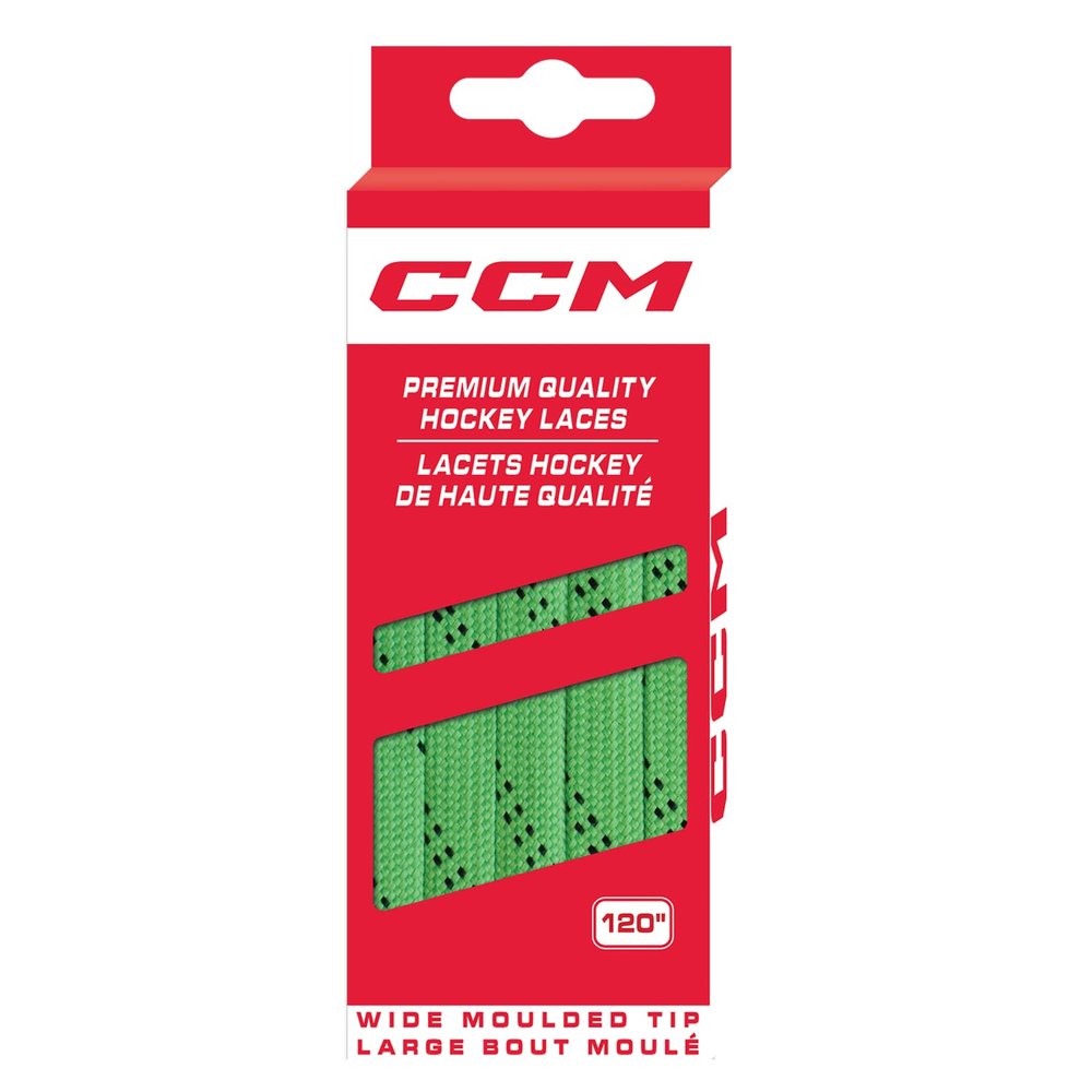 CCM Hockey Non Waxed Moulded Tip Laces (Lime Green/Black, 96")
