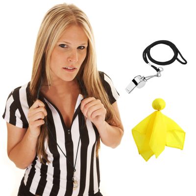 Women's Official Referee Shirt Costume Umpire Jersey Short Sleeve Ref Shirts Gear Whistle Yellow Penalty Flag