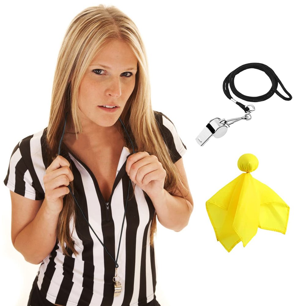 Women's Official Referee Shirt Costume Umpire Jersey Short Sleeve Ref Shirts Gear Whistle Yellow Penalty Flag