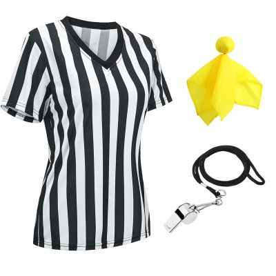 redgino Women's Referee Shirt Football Basketball Officials Jersey, Halloween Costume, or Waitress Uniform,Ref Whistle,Yellow Penalty Flag L
