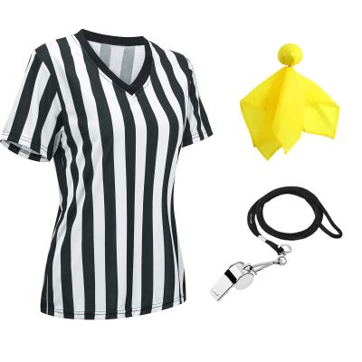 Women's Referee Shirt Black & White Stripe Costume Short Sleeve Umpire Jersey Football Basketball Soccer Christmas Halloween Accessories XXL