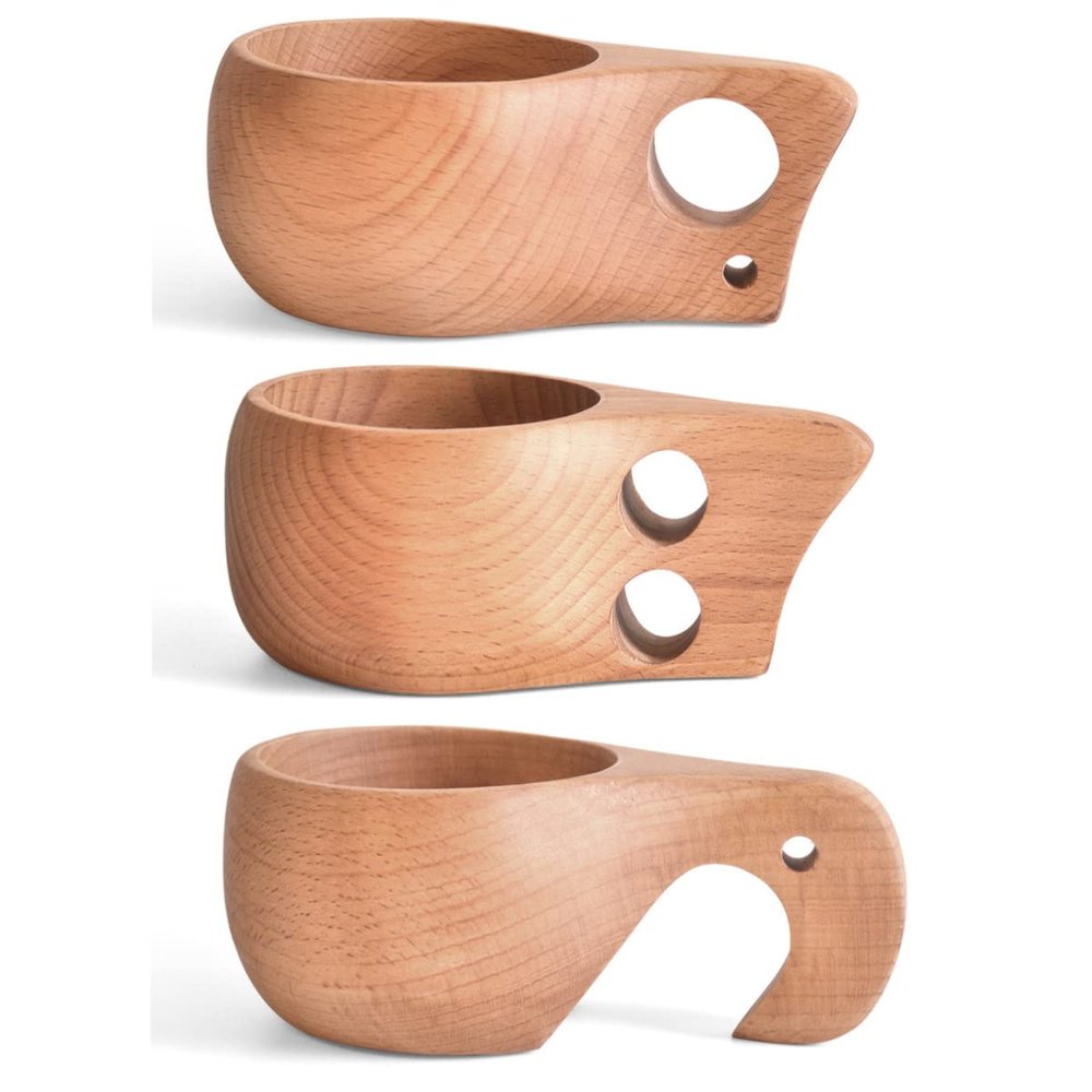 TANFEI 3 Packs Kuksa Wooden Cup Camping Wood Mug Coffee Cups, Traditional Wooden Cup Nordic Design, Cup for Camping Home Office