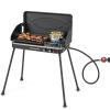 Giantex 2-in-1 Gas Camping Grill and Stove, Portable Propane Grill Burner with Dual Control Knobs, Detachable Legs, 3-Sided Wind Screen, Gas Hose with Regulator, 20,000 Total BTUs (Black) view 1