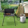 Giantex 2-in-1 Gas Camping Grill and Stove, Portable Propane Grill Burner with Dual Control Knobs, Detachable Legs, 3-Sided Wind Screen, Gas Hose with Regulator, 20,000 Total BTUs (Black) view 2