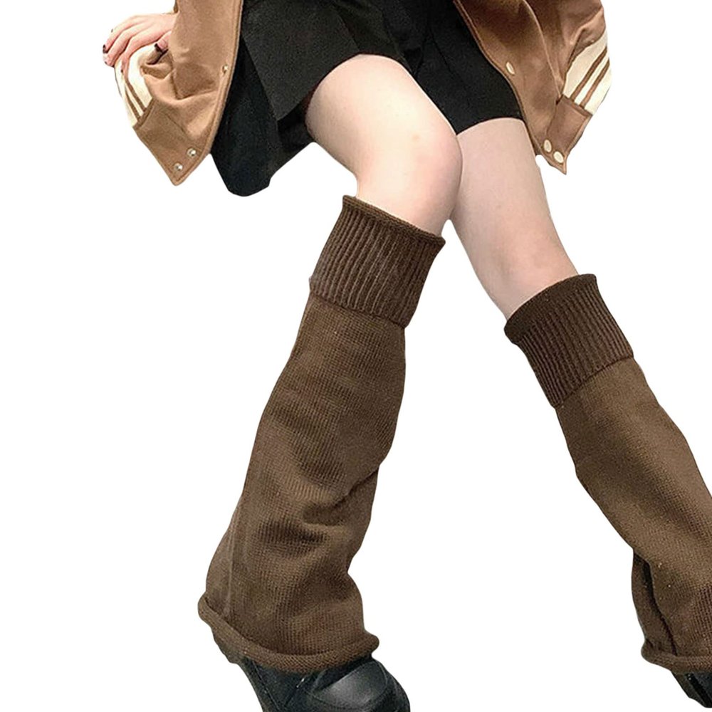 Seyurigaoka Women Japanese Style Kawaii Leg Warmers Y2K Knit Long Socks Leggings Girls 90s Harajuku Goth Stacked Leg Warmers (flared Brown, One Size)