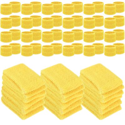 72 Pcs Wrist Sweatbands Bulk for Kids Field Day Cotton Terry Sweat Bands Sports Fan Wristbands Kids for Summer Camp Student Football Team Sports Competition Party Favors(Yellow)