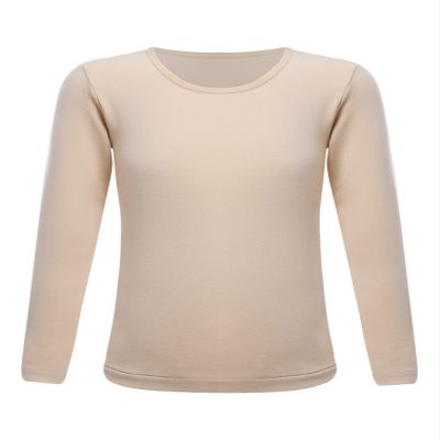 Fldy Kids Girls Fleece Lined Thermal Underwear Tops Long John Base Layer Gymnastics Ballet Dance Undergarments Shirt Nude 10-12 Years